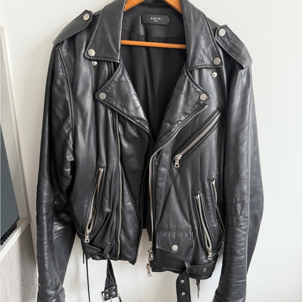 AMIRI Charcoal Leather Biker Jacket